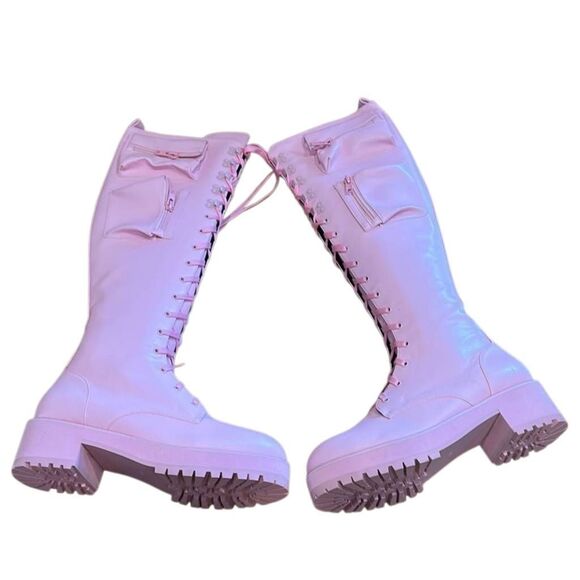 Current Mood Pink Knee High Obsidian Combat Boots - Picture 1 of 7